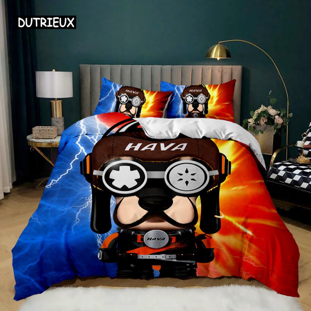 Bettbezug-Set mit Cartoon-Hund, mehrfarbig, Aquarell, süße französische Bulldogge, Bettwäsche-Set für Mädchen und Jungen, Polyester, Welpen-Thema, Bettbezug