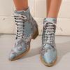 Vintage Embroidered Ethnic Style Short Western Boots Women's Shoes Fashion Pointed Toe High Heel Buckle Strap Ankle Boots