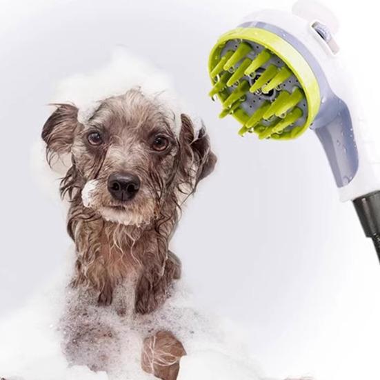 Hundeduschenaufsatz Sprüher Haustierduschkopf mit Massagebürste Sanfte Fellpflege Hundeduschbürste für Badezimmer Duscharm Hunde Katzen Badewerkzeug