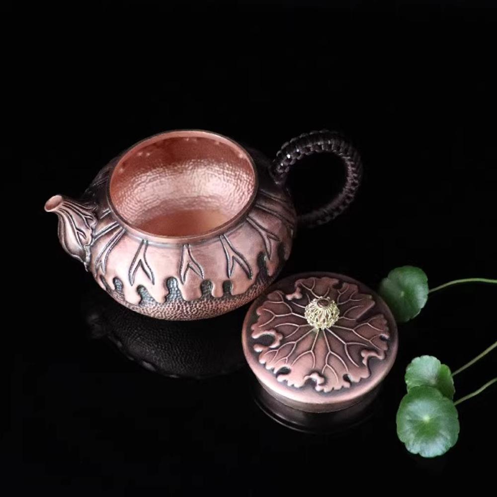 Vintage Red Copper Teapot, Home Brewing Tea Pot, Handmade Mini Lotus Leaf Copper Pot, Traditional Handicrafts Tea Kettle, 300ml