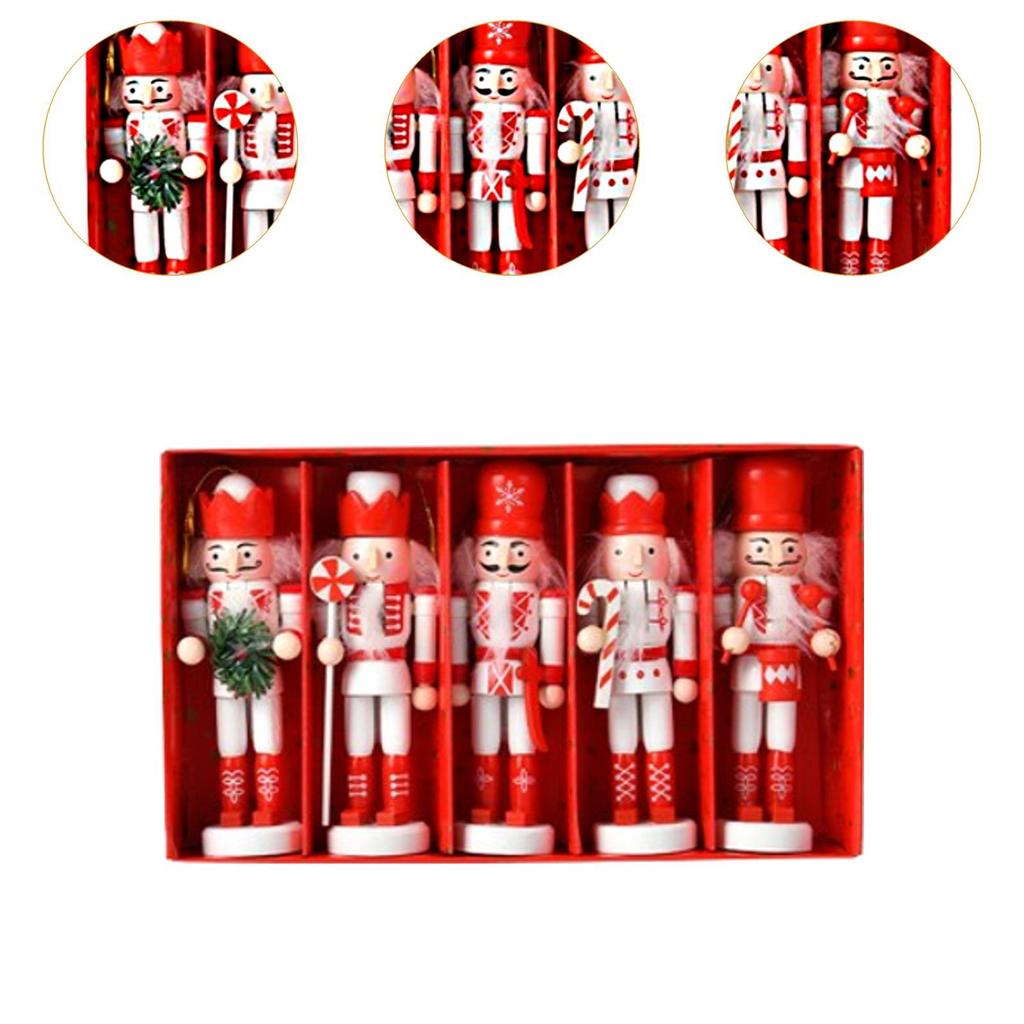 5x Wooden Nutcracker Figures Crafts Tabletop Christmas Hanging Decorations