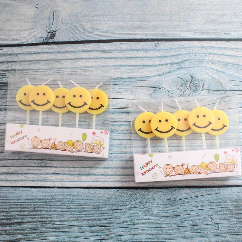 New Korean Ins Birthday Candles 5 Yellow Smiley Face Cartoon Cute Creative Party Decoration Candles
