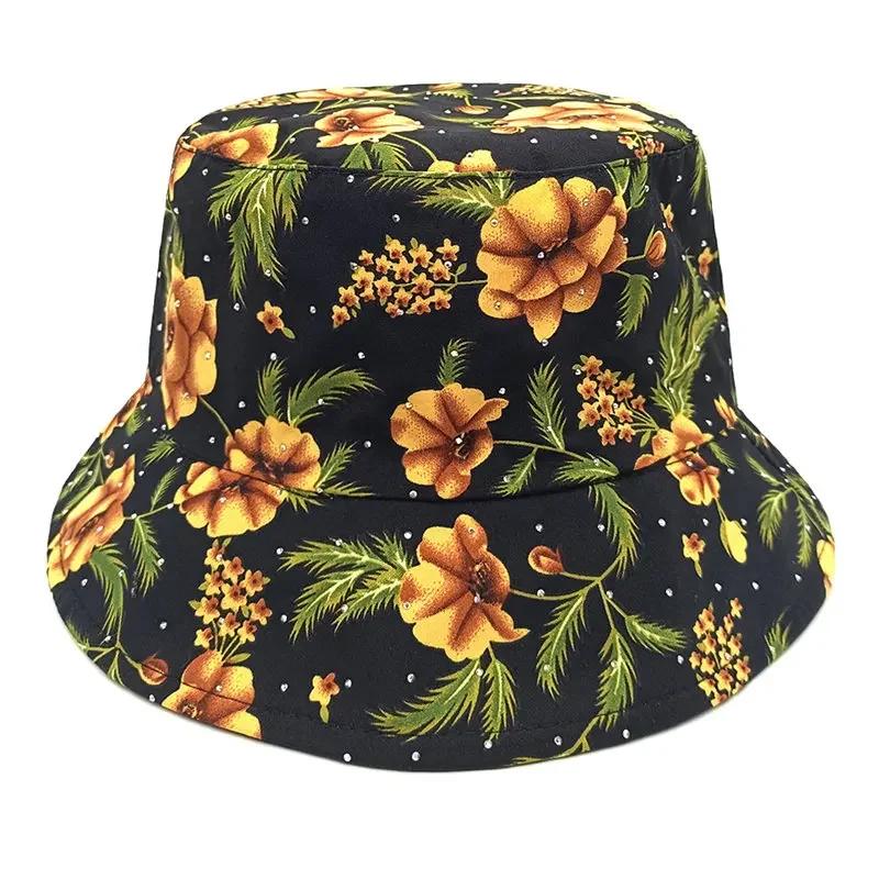Spring and Summer Polyester Print Bucket Hat Fisherman Hat Outdoor Travel Sun Cap for Girl and Women 196