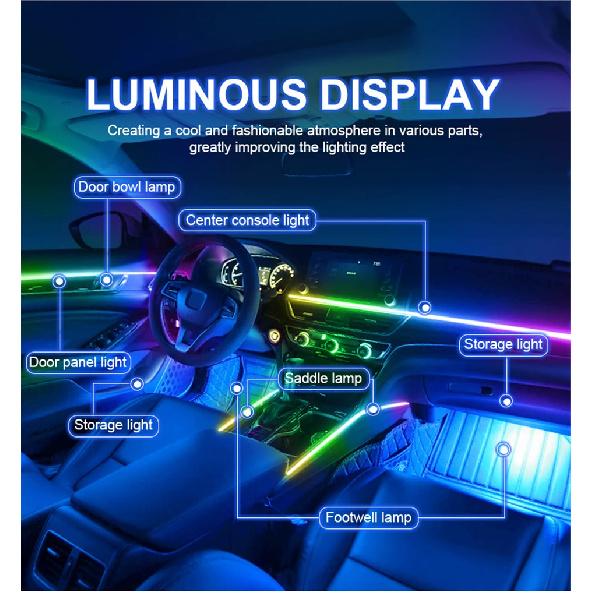 Newest Hidden LED Symphony Dual Zone Car Ambient Light Smoke Matt Black Acrylic Light Strip Interior Decoration Lighting Kit 12V