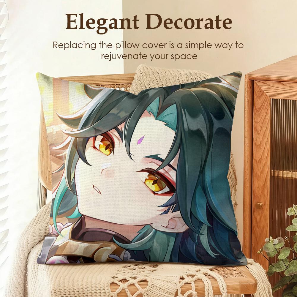 

Xiao Genshin Impact cute Cushion Cover Natural Linen Organic Fabric DoubleSided Printing Sofa Home Decor Gift Pillow Case 30x30cm