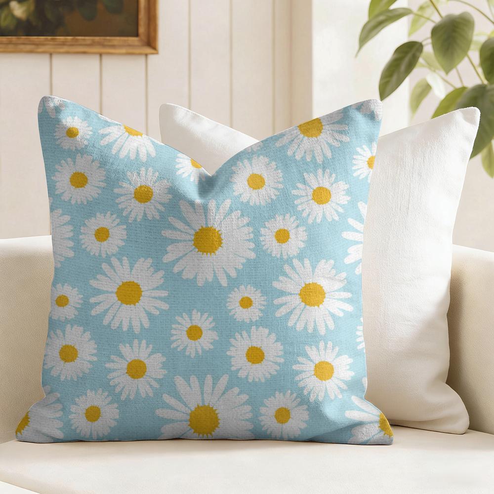 Daisy Pattern Cushion Cover Natural Linen Pillow Cover DoubleSided Print Cushion Cover for Sofa Home Decor