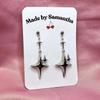 Gothic Y2K Silver Star Cross Dangle Earrings Retro Shiny Design