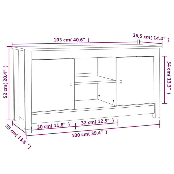 VidaXL Meuble TV 103x36,5x52 cm Bois de pin massif 814584