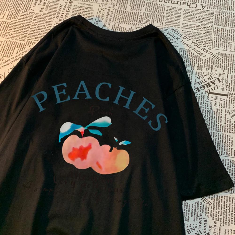 Peaches Attention Very Delicious Letters Men T Shirt Hip Hop Loose New Tops Fashion Casual Tshirts Summer Cotton Tee Clothing