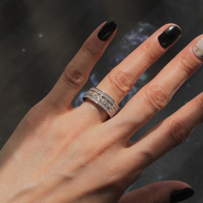 Fashion Wedding Rings for Women Modern Design Sparkling Cubic Zircon Crystal Rings Luxury   CopperFemale Jewelry