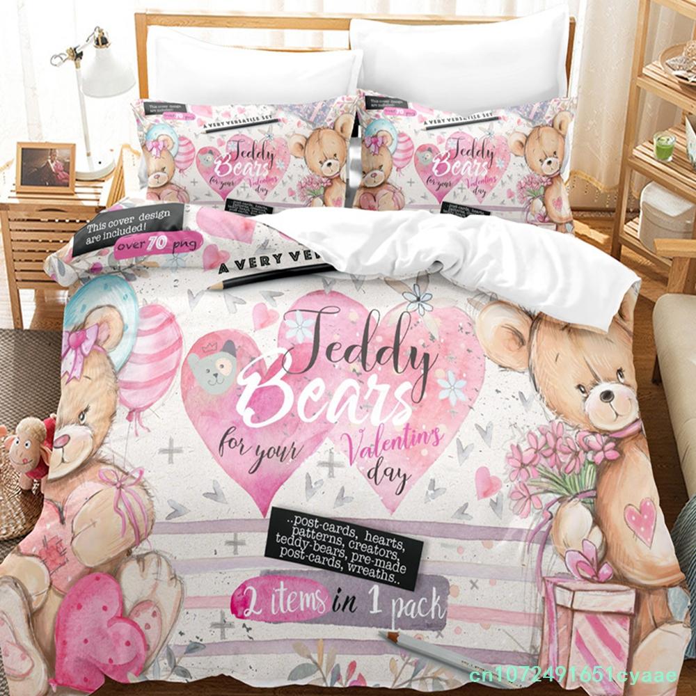Teddy Bear Bedding Set Single Twin Full Queen King Size Plush Bear Bed Set Aldult Kid Bedroom Duvetcover Sets 3D Print 015
