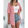 Spring Summer Hollow Out Short Sleeved Knitted Cardigan Sweater Vacation Casual Simple Women Sunscreen Long Shirt Solid Color Women's Clothing