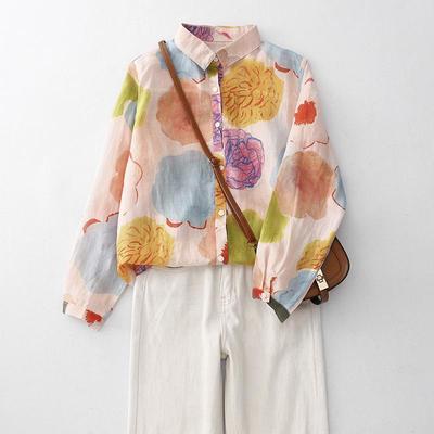 2026 Vintage Bloemenprint Shirt met Lange Mouwen