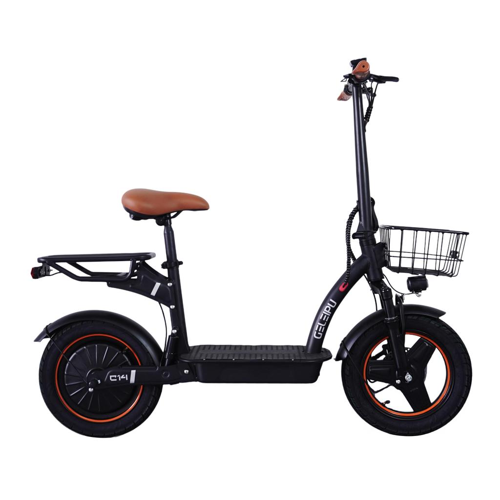 GELEIPU C14 Multi-Functional Electric Scooter With Front Basket 48V17.5Ah Battery 500W Motor 14 Inch Tires Convenient Commuting Folding E-Scooter