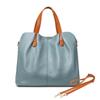 Genuine Leather Tote Bag, 2-Way, A4 Size, Large Capacity, Two-Tone Design, Crossbody or Shoulder Strap, Zipper Closure, Magnetic Closure (Linen Blue,