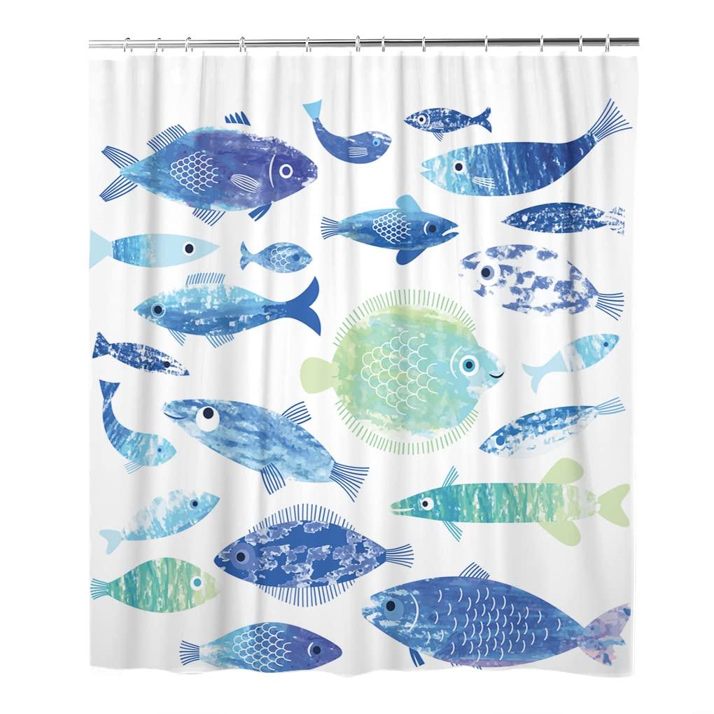 Karpfen Cartoon See Fische Duschvorhang Blau Vintage Fische Duschvorhänge Badezimmer Heimdekor Sets Polyester Stoff Mit Haken