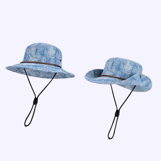 Unisex rybářská čepice Extra široký okraj Nastavitelný střih Turistický klobouk Bucket Větruodolná přezka Vypraný denim Venkovní cestování Ochrana proti UV