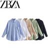 Zab Autumn New Women's Clothing Fashion Style French Style Design Fashion Pocket Linen Shirt 8372034