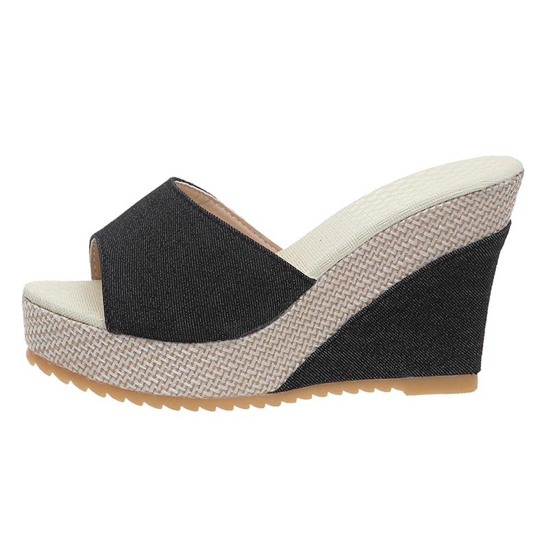 Fashion Blue Denim Wedge Sandals for Women Summer 2025 Fashion Peep Toe Thick Sole Slippers Woman Slip On Chunky Platform Sandals Mujer