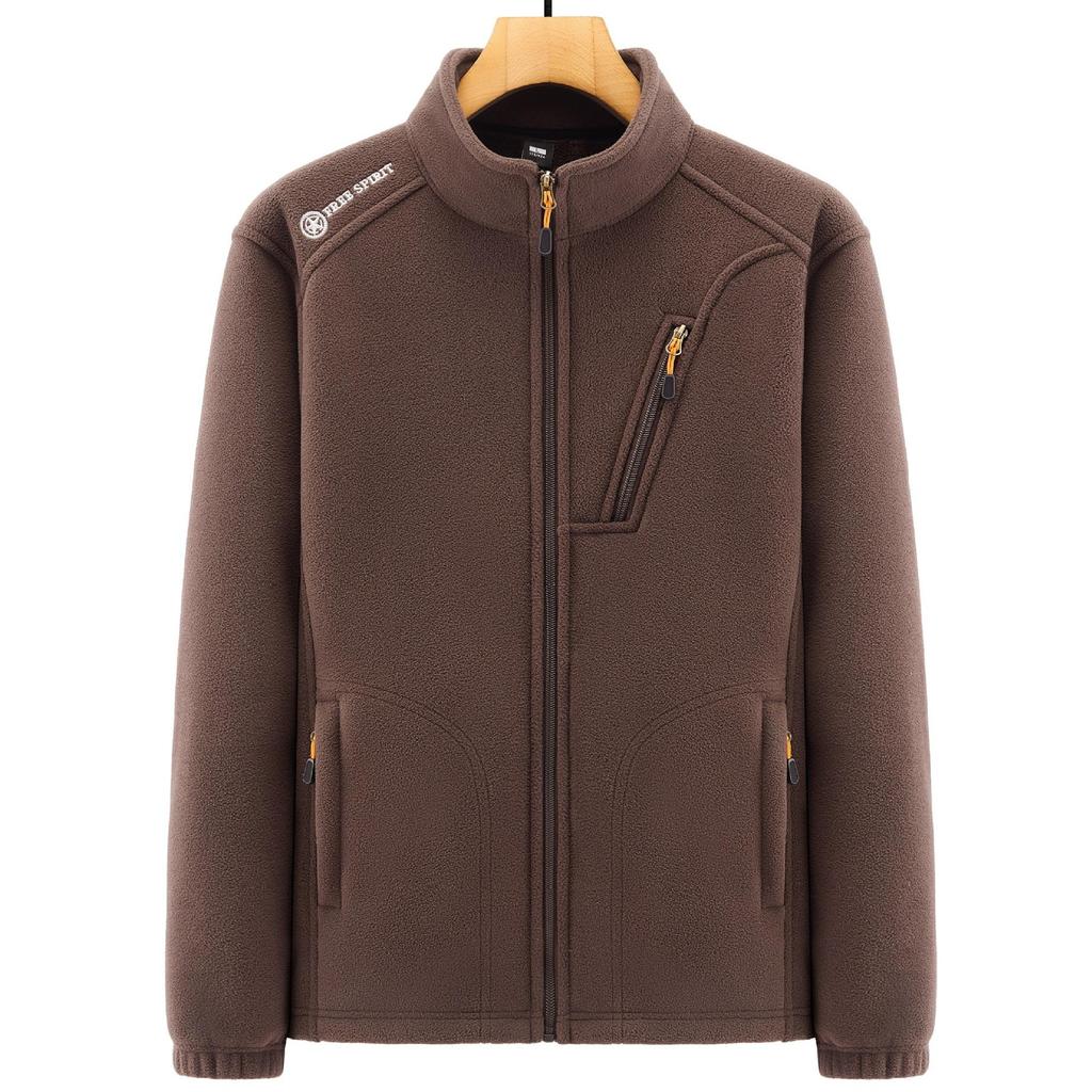 Fuzzy Sherpa Jacket for Men Casual Full Zip Stand Collar Fall Winter Warm Outwear Polar Fleece Jackets Men's Outdoor Hiking Soft Coat With Pockets