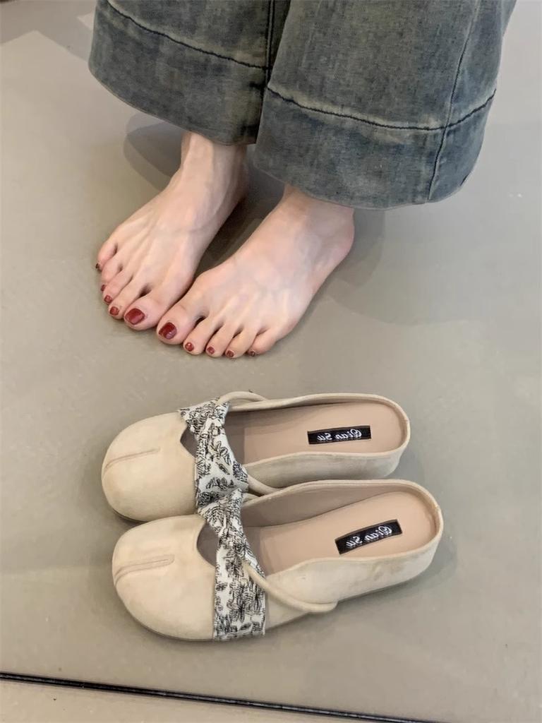 Baotou Women's Black Pig's Trotters and Half Slippers Female Summer Wear French Gentle Fairy Split-toed Small Fragrant Sandals Single Shoes