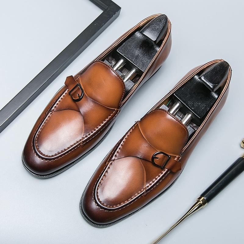 New Men Gentleman Monk Strap Business Leather Shoes Male All Match Dress Wedding Prom Homecoming Footwear Zapatos Hombre