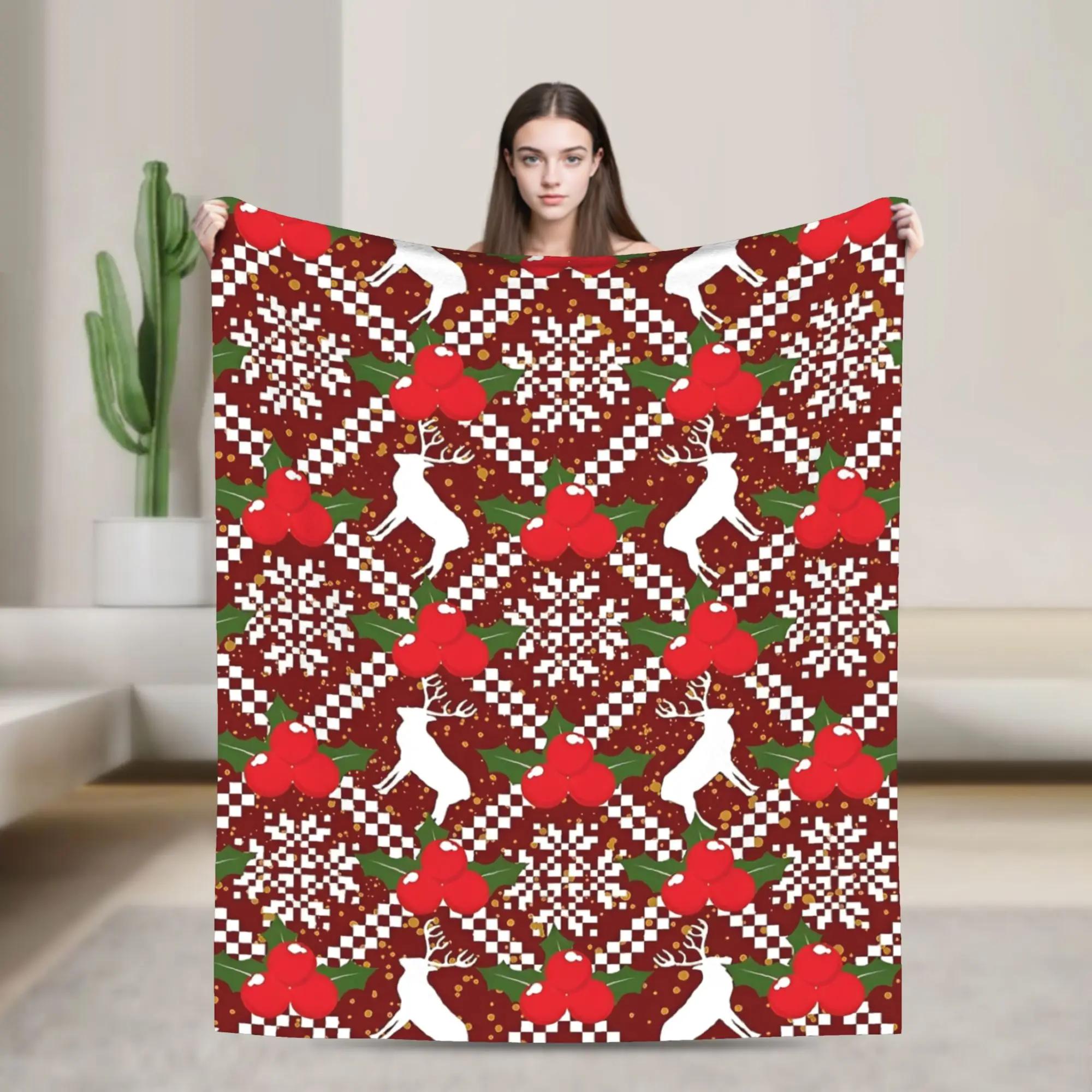 

Cozy Christmas Deer Knit Plush Throw Blanket for Boys Girls Soft Flannel Bedspread Couch Custom Quality 40x50in