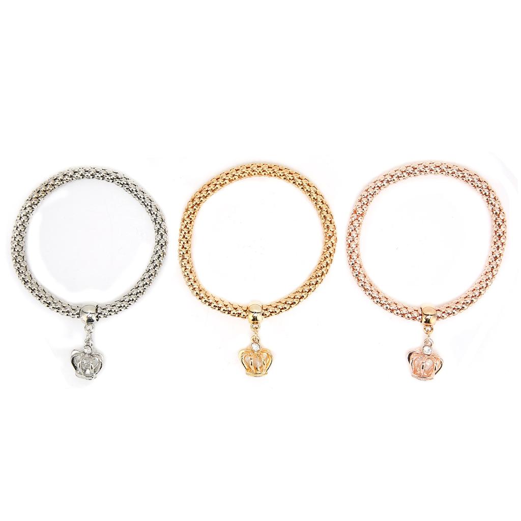 3pcs Popcorn Bracelets Alloy Elastic Charm Bracelets 3 Colors Couple Bracelet Set