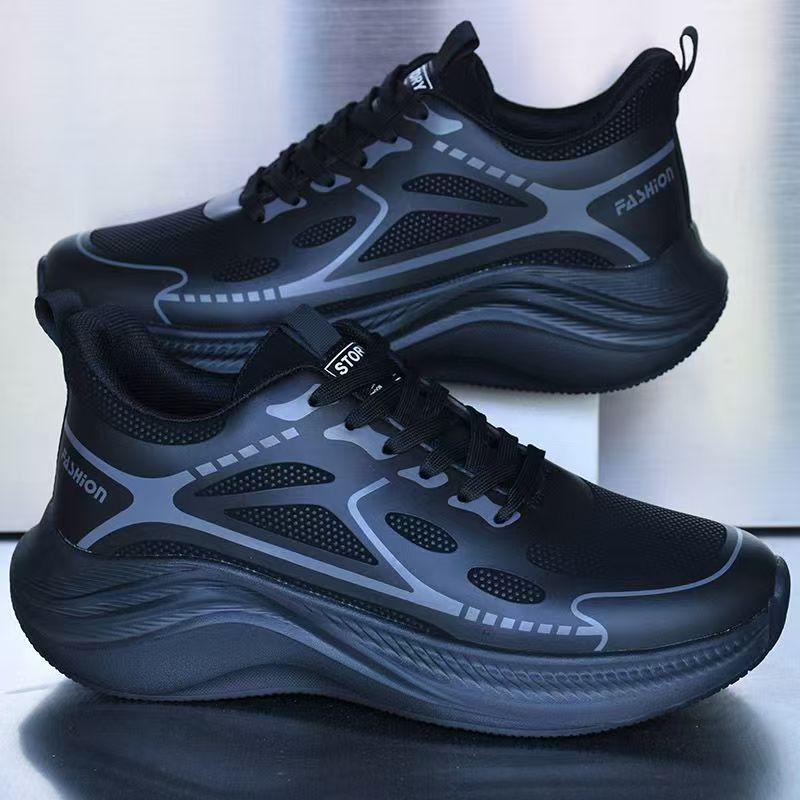 Brandneue wasserdichte Leder-Sneaker für Herren, superleicht, rutschfest, weiche Sohle, vielseitig für Fitness und Laufen, Schwarz.