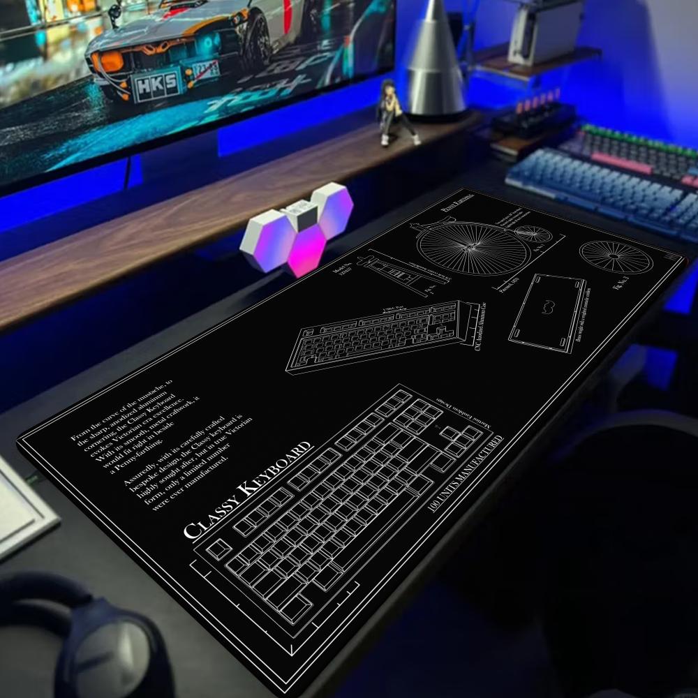 Cutting-Mat-white-on-black Mouse Pad Office Laptop Deskmat Anime Mousepad Gamer Keyboard Mouse Mat Computer Accessories