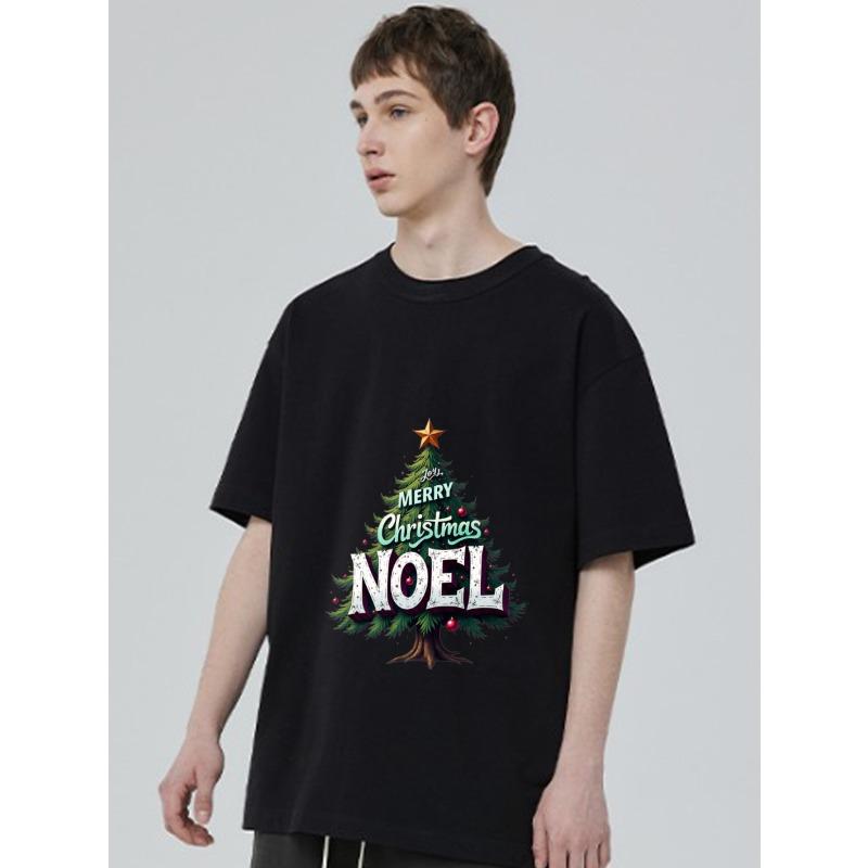 Christmas T Shirt Black Merry Christmas Noel Tree Print Holiday Party Wear