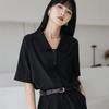 Retro Lapel Black Shirt Women's Short-sleeved Top Summer New French Temperament Thin Shirt Design Niche