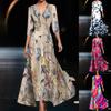 Sommer-Polyester 3D-Effekt-Print V-Ausschnitt Midi-Kleid für Büro-Chic-Frauen