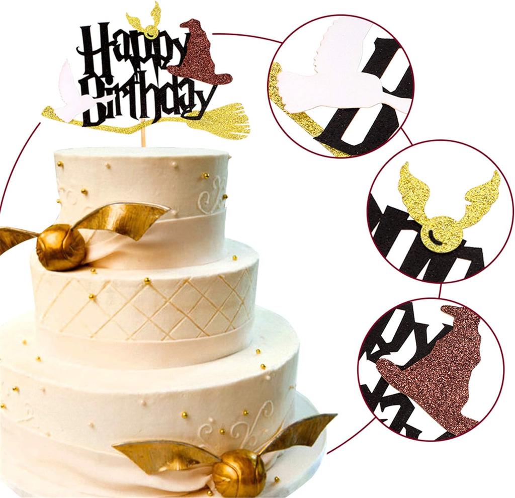 Magic Themed Cake Decorations Black Letters Witch Hat Magic Broom Picks for Birthday Party Halloween Carnival Cake Decoration