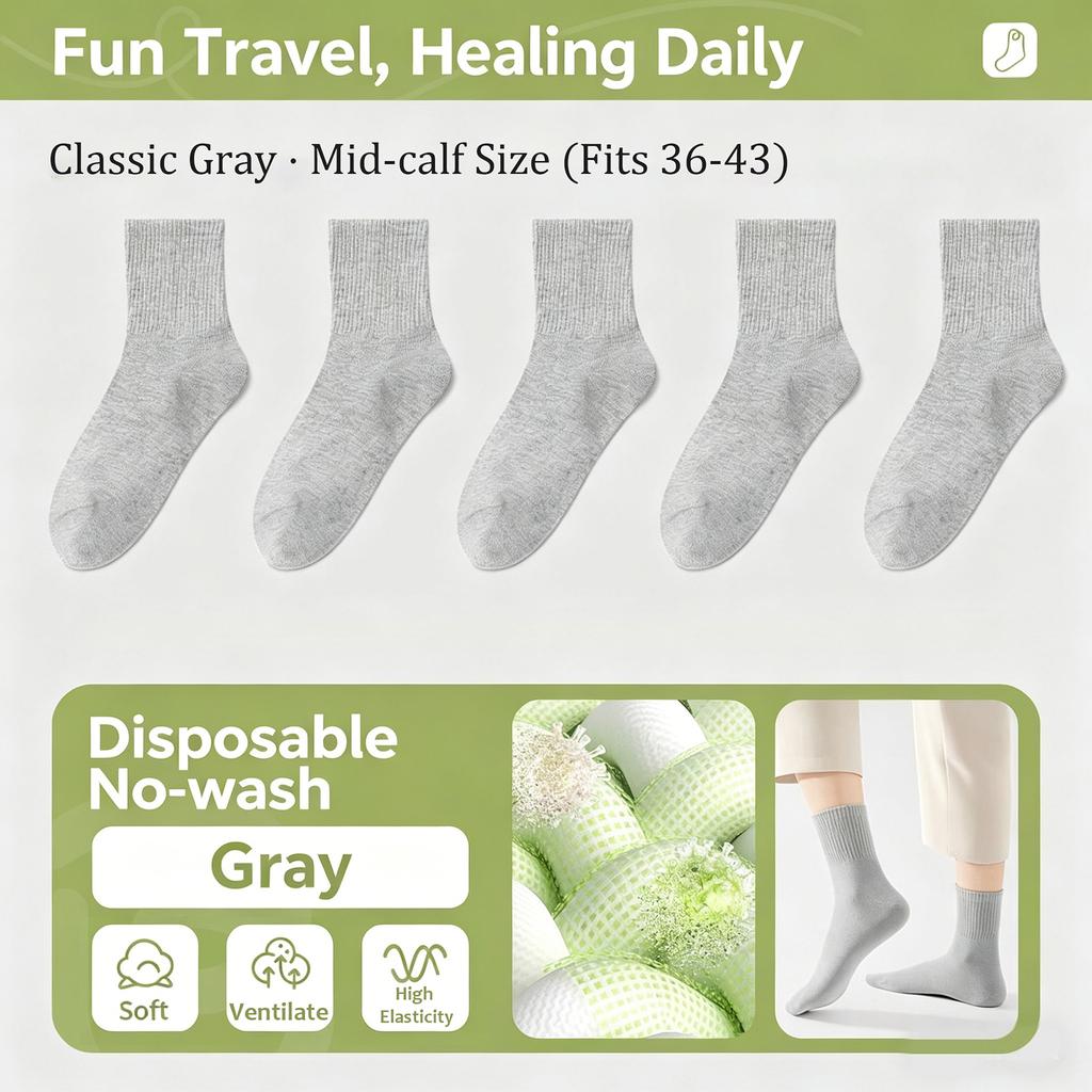 Disposable Crew Socks Unisex Non Washable Daily Use Socks Pack of 5 Pairs Suitable for Travel Business and Home Use