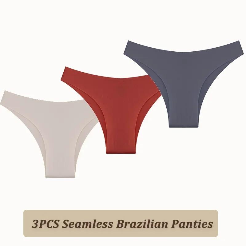 3PCS Women Seamless Brazilian Panties Ultra-thin Maillard Panties Ice Silk Underwear Sexy Panty Low Waist G-string Female Solid