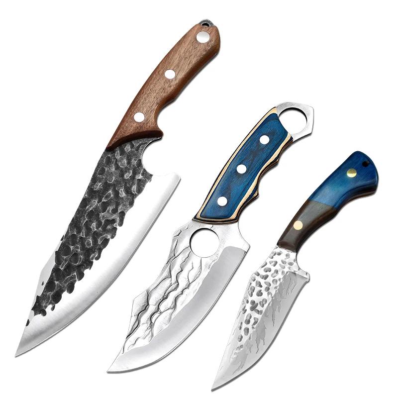 Forged Kitchen Knives Meat Cleaver Chopping Vegetables Butcher Knives Hiking Camping Barbecue Outdoor Survival Knife Wood Handle