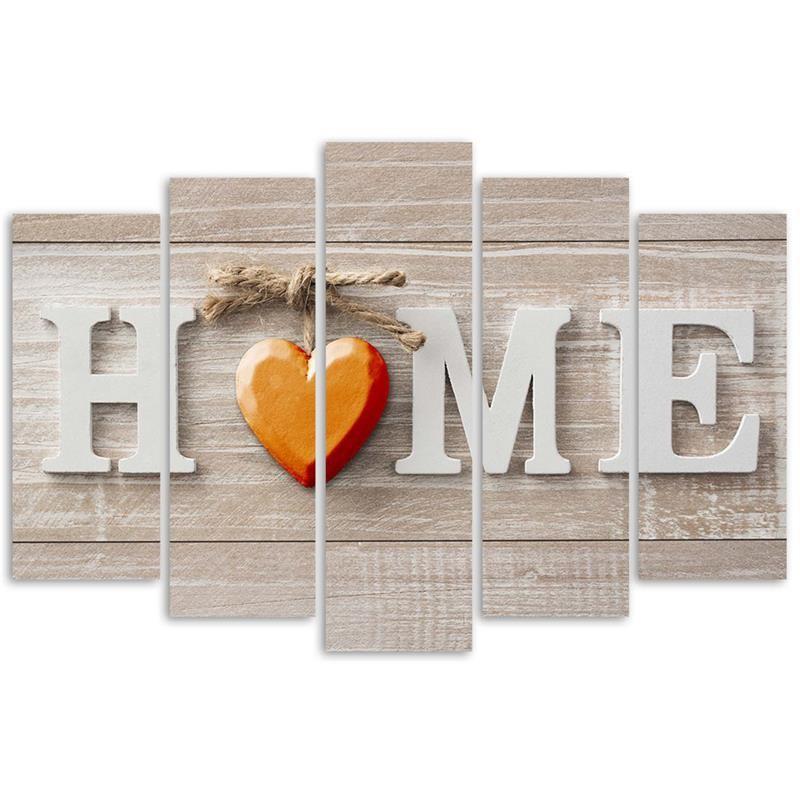 Five Piece Picture Canvas Print Home Heart Orange Beige