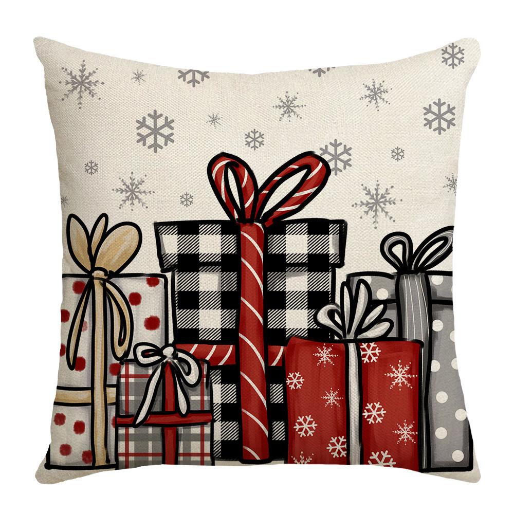Gray Christmas Tree Christmas Throw Pillow Cover Linen Letter Print Holiday Decoration Living Room Sofa Cushion Cover Pillow