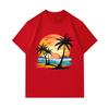 Men's 100% Cotton Crew Neck Short Sleeve T-Shirt, Retro Palm Tree Sunset Beach Print Casual Summer Comfortable Breathable Tee for Daily Tropical Vacat