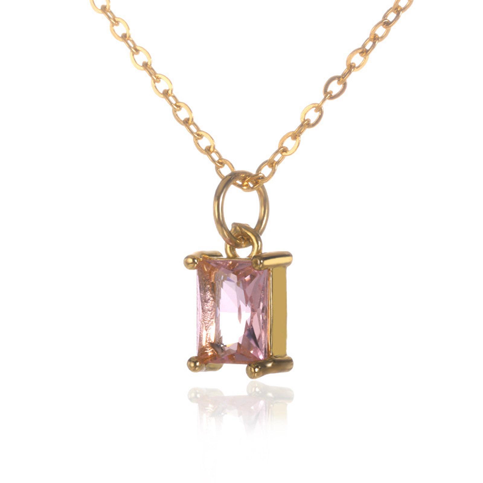 

1PC 304 Stainless Steel Rhinestone Rectangle Pendant Necklace Rolo Chain Gold Color Necklace Women Wedding Jewelry 38cm long светло-розовый