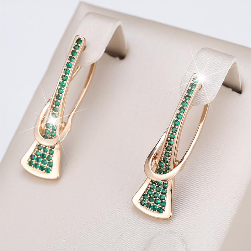 

1 пара сережек-капель из розового золота с геометрическим дизайном и цирконием для женщин, модные повседневные ювелирные украшения в подарок золотой/зелёный