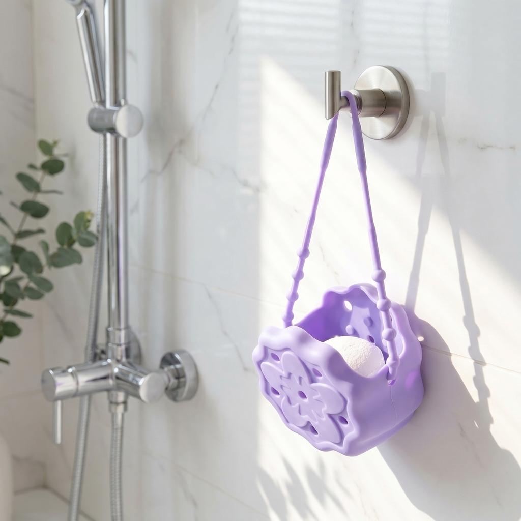 Silicone Shower Steam Holder Hanging Bath Bomb Storage Rack with Adjustable Strap for Easy Use in Shower or Bath Area