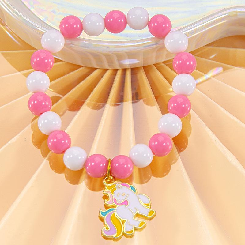 Cute Cartoon Women Bracelet, Beaded Design with Alloy Unicorn, Mermaid and Shell Charm, High Texture Daily Hand Ornaments