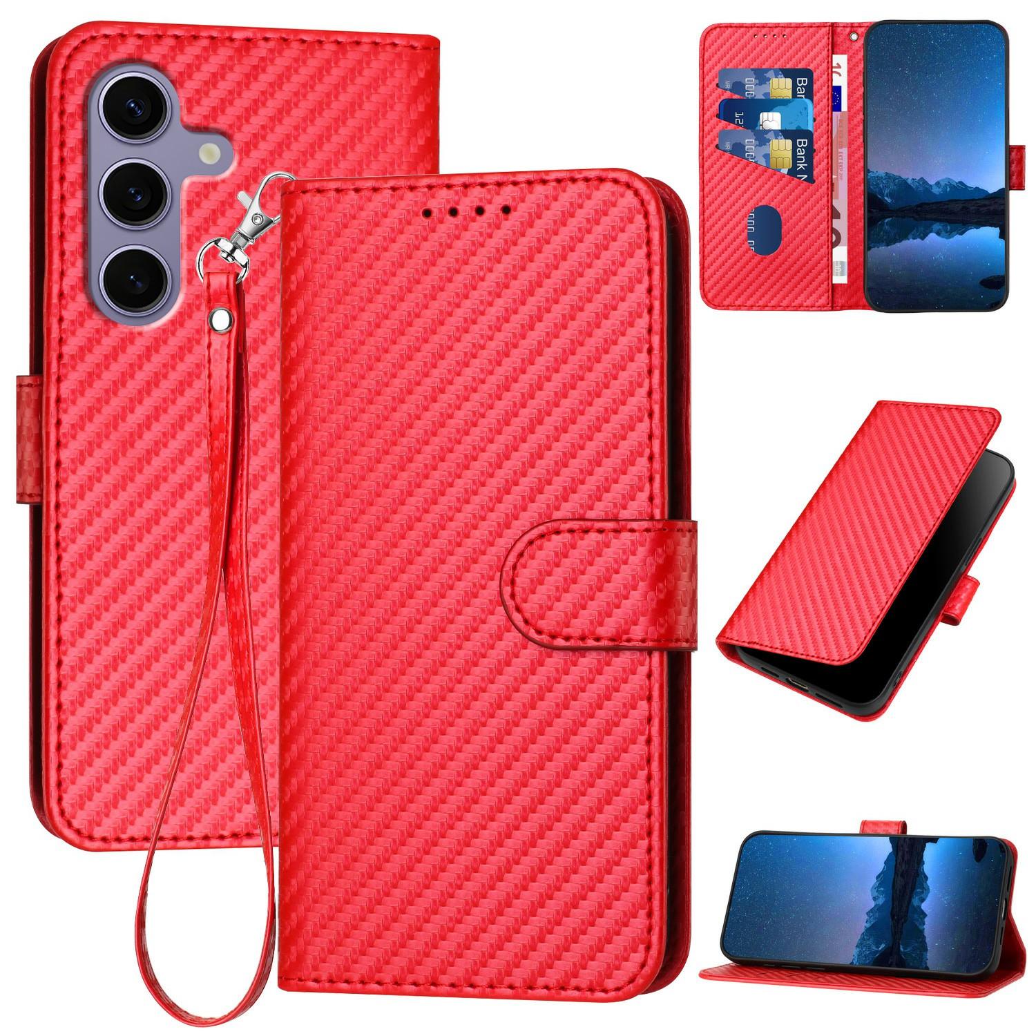

YX0070 For Samsung Galaxy S25 Wallet Case Carbon Fiber Texture Leather Cell Accessories Phone Cover H