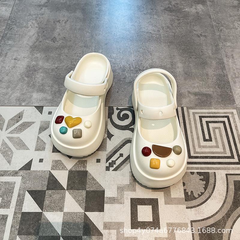 Mary Jane Slippers Women's Summer Wear Non-slip Thick-soled New Hole Shoes Bag Head Half-drag Sandals
