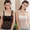 Women Lace Flower Embroidery Mesh Camisole Squar Neck Sleeveless Tank Top