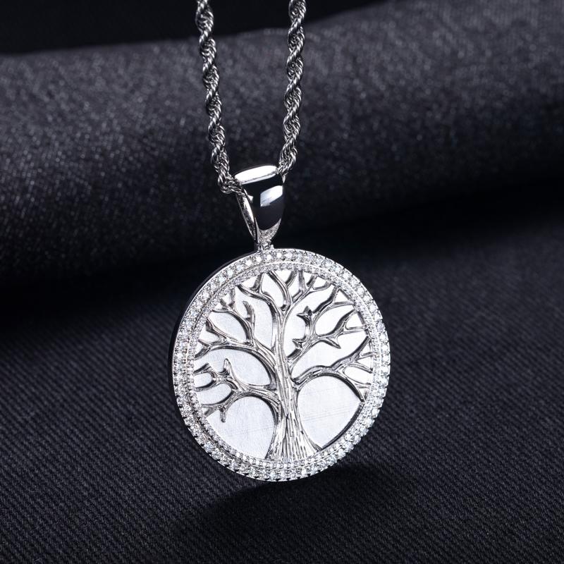 

MossanRappr 1.49cttw Moissanite Iced Out Tree Of Life Pendant 14K Gold Plated Hip Hop Necklace Party Jewelry Gifts for Men Women