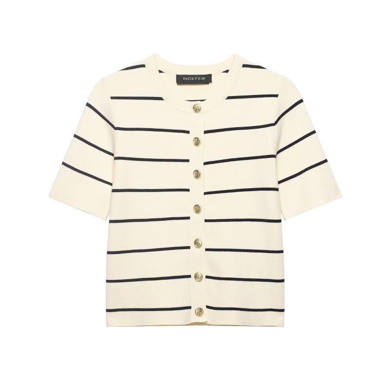 2026 Spring European-Style Striped Knit Cardigan with Half Skirt