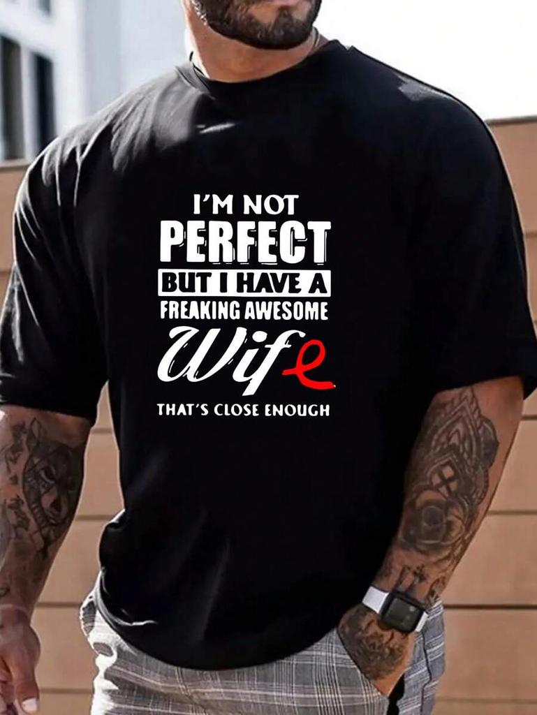 Unisex's Slogan Text Stamp Pattern Printed Plain Short-Sleeved T-Shirt